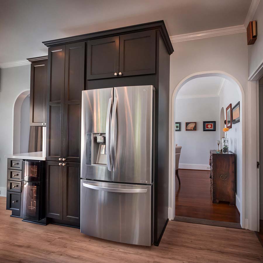 image of custom built cabinets around refrigerator
