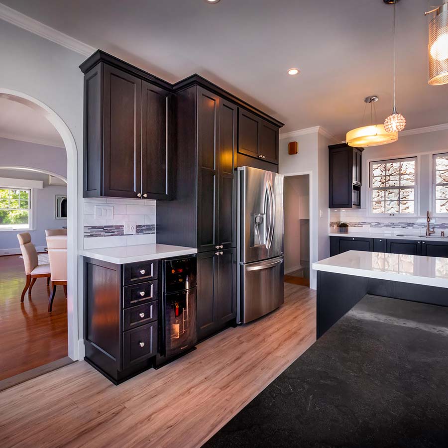 image of new hardwood flooring, arched doorways and countertops